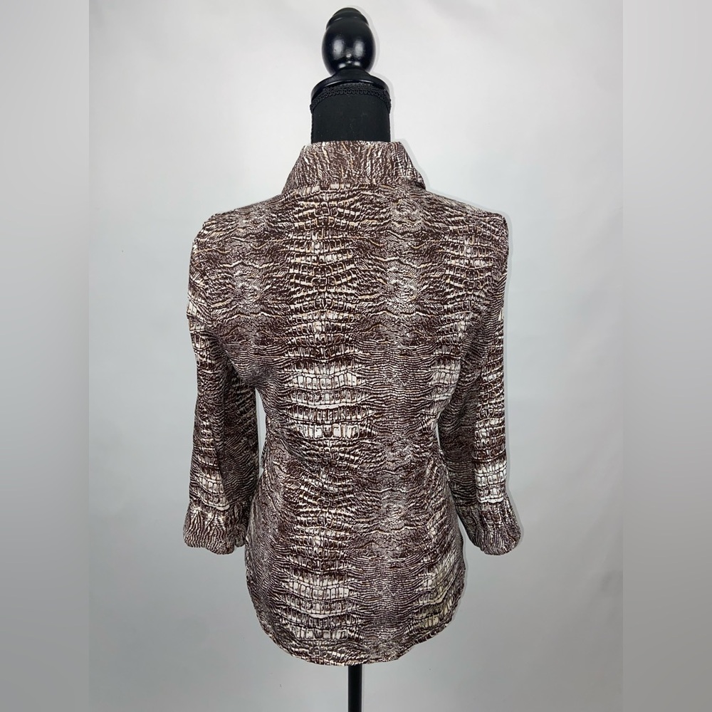 Short Sleeve Blouse Button Down Top Medium Brown Gold Metallic Sere Nade - Picture 6 of 10